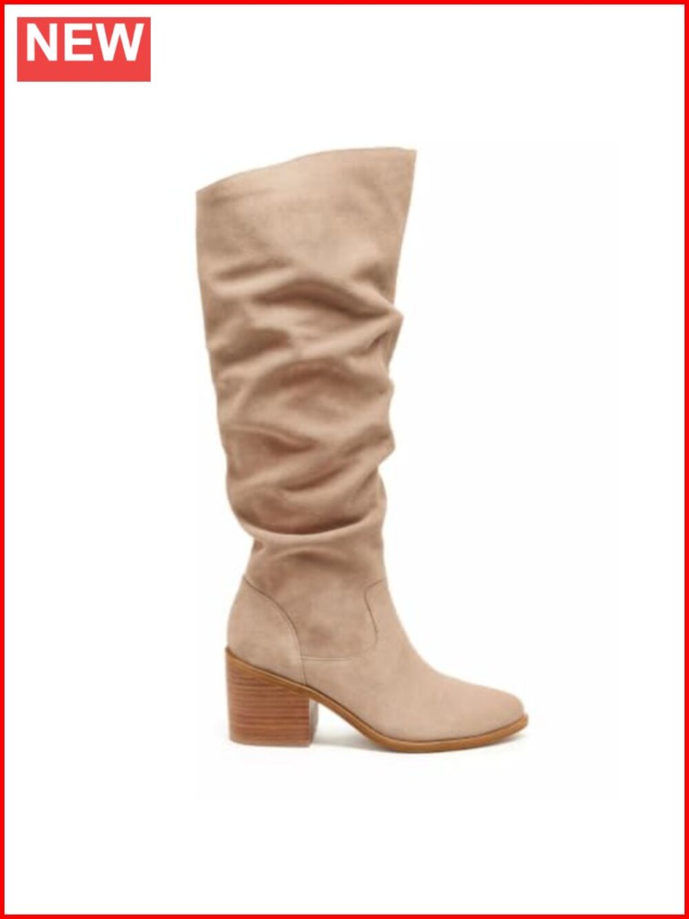 Chunky Block High Heel Knee High Boots Slouchy Suede